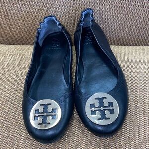 Tory Burch Black Flats with Gold Logo